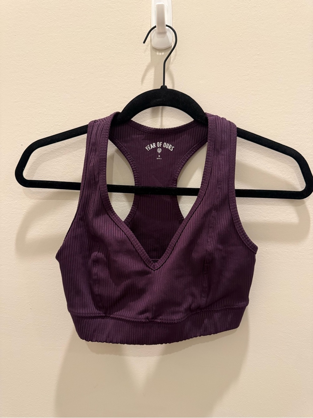 Year Of Ours Ribbed Deep Plum V-Neck Sports Bra - Size Small